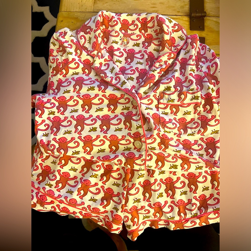 Roller Rabbit Pink Monkey Short Pajamas Size XXS Used Once